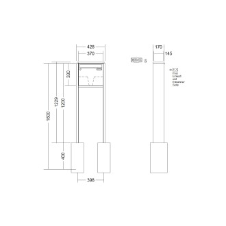Briefkastenanlage freistehend Renz RS 2000 1-6 fach, Sprech - Klingel: ohne Sprech - Klingel, Montageart: zum Einbetonieren, Kastengröße: 370 x 330 x 145mm ( 17 Liter ), Teilnehmer: 1 Teilnehmer, Anlagenfarbe: Standard Farben