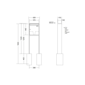 Briefkastenanlage freistehend Renz RS 2000 1-6 fach, Sprech - Klingel: ohne Sprech - Klingel, Montageart: zum Einbetonieren, Kastengröße: 370 x 440 x 145mm ( 23 Liter ), Teilnehmer: 1 Teilnehmer, Anlagenfarbe: Standard Farben