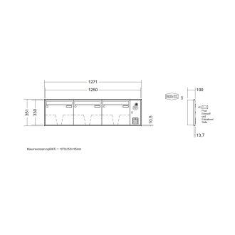 Briefkastenanlage Unterputz Renz Schattenfuge 1-6 fach, Sprech - Klingel: mit Sprech Klingel, Kastengröße: 370 x 330 x 100mm ( 12 Liter ), Teilnehmer: 3 Teilnehmer, Anlagenfarbe: Standard Farben