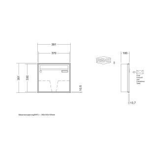 Briefkastenanlage Unterputz Renz Schattenfuge 1-6 fach, Sprech - Klingel: ohne Sprech - Klingel, Kastengröße: 370 x 330 x 100mm ( 12 Liter ), Teilnehmer: 1 Teilnehmer, Anlagenfarbe: Standard Farben