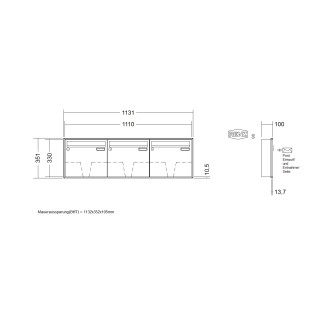 Briefkastenanlage Unterputz Renz Schattenfuge 1-6 fach, Sprech - Klingel: ohne Sprech - Klingel, Kastengröße: 370 x 330 x 100mm ( 12 Liter ), Teilnehmer: 3 Teilnehmer, Anlagenfarbe: Standard Farben