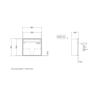 Briefkastenanlage Unterputz Renz Schattenfuge 1-6 fach, Sprech - Klingel: ohne Sprech - Klingel, Kastengröße: 370 x 330 x 145mm ( 17 Liter ), Teilnehmer: 1 Teilnehmer, Anlagenfarbe: Standard Farben