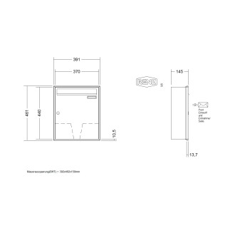Briefkastenanlage Unterputz Renz Schattenfuge 1-6 fach, Sprech - Klingel: ohne Sprech - Klingel, Kastengröße: 370 x 440 x 145mm ( 23 Liter ), Teilnehmer: 1 Teilnehmer, Anlagenfarbe: Standard Farben