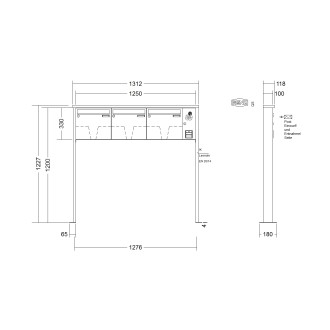 Briefkastenanlage freistehend Renz Tetro 1-6 fach, Sprech - Klingel: mit Sprech Klingel, Montageart: zum Aufschrauben, Kastengröße: 370 x 330 x 100mm ( 12 Liter ), Teilnehmer: 3 Teilnehmer, Anlagenfarbe: Standard Farben