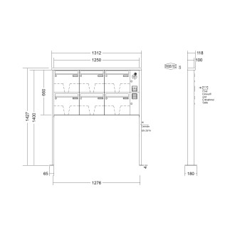 Briefkastenanlage freistehend Renz Tetro 1-6 fach, Sprech - Klingel: mit Sprech Klingel, Montageart: zum Aufschrauben, Kastengröße: 370 x 330 x 100mm ( 12 Liter ), Teilnehmer: 6 Teilnehmer, Anlagenfarbe: Standard Farben