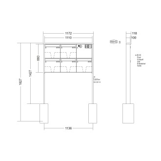 Briefkastenanlage freistehend Renz Tetro 1-6 fach, Sprech - Klingel: mit Sprech Klingel, Montageart: zum Einbetonieren, Kastengröße: 370 x 330 x 100mm ( 12 Liter ), Teilnehmer: 5 Teilnehmer, Anlagenfarbe: Standard Farben