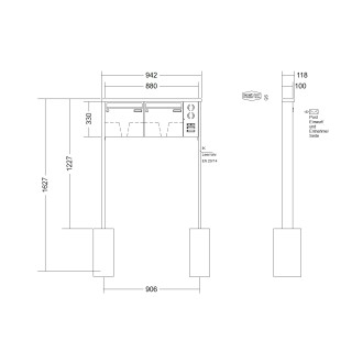 Briefkastenanlage freistehend Renz Tetro 1-6 fach, Sprech - Klingel: mit Sprech Klingel, Montageart: zum Einbetonieren, Kastengröße: 370 x 330 x 100mm ( 12 Liter ), Teilnehmer: 2 Teilnehmer, Anlagenfarbe: Edelstahl V4A