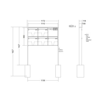 Briefkastenanlage freistehend Renz Tetro 1-6 fach, Sprech - Klingel: mit Sprech Klingel, Montageart: zum Einbetonieren, Kastengröße: 370 x 330 x 100mm ( 12 Liter ), Teilnehmer: 5 Teilnehmer, Anlagenfarbe: Edelstahl V4A