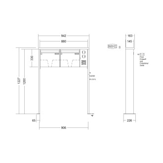 Briefkastenanlage freistehend Renz Tetro 1-6 fach, Sprech - Klingel: mit Sprech Klingel, Montageart: zum Aufschrauben, Kastengröße: 370 x 330 x 145mm ( 17 Liter ), Teilnehmer: 2 Teilnehmer, Anlagenfarbe: Edelstahl V4A
