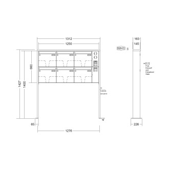 Briefkastenanlage freistehend Renz Tetro 1-6 fach, Sprech - Klingel: mit Sprech Klingel, Montageart: zum Aufschrauben, Kastengröße: 370 x 330 x 145mm ( 17 Liter ), Teilnehmer: 6 Teilnehmer, Anlagenfarbe: Edelstahl V4A