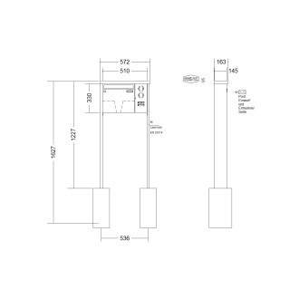 Briefkastenanlage freistehend Renz Tetro 1-6 fach, Sprech - Klingel: mit Sprech Klingel, Montageart: zum Einbetonieren, Kastengröße: 370 x 330 x 145mm ( 17 Liter ), Teilnehmer: 1 Teilnehmer, Anlagenfarbe: Edelstahl V4A