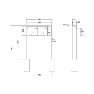 Briefkastenanlage freistehend Renz Tetro 1-6 fach, Sprech - Klingel: mit Sprech Klingel, Montageart: zum Einbetonieren, Kastengröße: 370 x 330 x 145mm ( 17 Liter ), Teilnehmer: 2 Teilnehmer, Anlagenfarbe: Edelstahl V4A