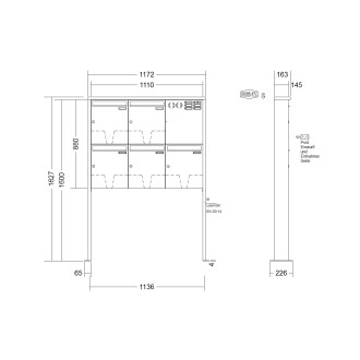 Briefkastenanlage freistehend Renz Tetro 1-6 fach, Sprech - Klingel: mit Sprech Klingel, Montageart: zum Aufschrauben, Kastengröße: 370 x 440 x 145mm ( 23 Liter ), Teilnehmer: 5 Teilnehmer, Anlagenfarbe: Edelstahl V4A