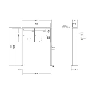 Briefkastenanlage freistehend Renz Tetro 1-6 fach, Sprech - Klingel: mit Sprech Klingel, Montageart: zum Aufschrauben, Kastengröße: 370 x 440 x 145mm ( 23 Liter ), Teilnehmer: 2 Teilnehmer, Anlagenfarbe: Standard Farben