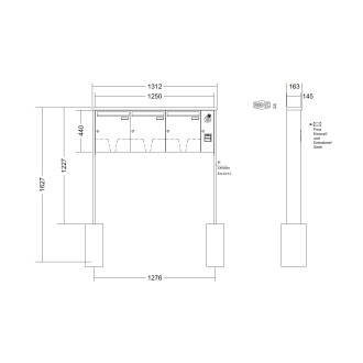 Briefkastenanlage freistehend Renz Tetro 1-6 fach, Sprech - Klingel: mit Sprech Klingel, Montageart: zum Einbetonieren, Kastengröße: 370 x 440 x 145mm ( 23 Liter ), Teilnehmer: 3 Teilnehmer, Anlagenfarbe: Standard Farben
