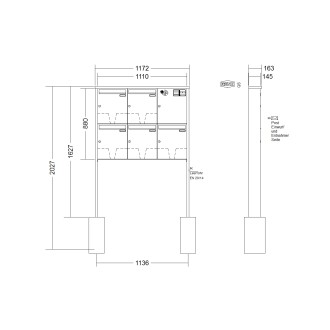 Briefkastenanlage freistehend Renz Tetro 1-6 fach, Sprech - Klingel: mit Sprech Klingel, Montageart: zum Einbetonieren, Kastengröße: 370 x 440 x 145mm ( 23 Liter ), Teilnehmer: 5 Teilnehmer, Anlagenfarbe: Standard Farben