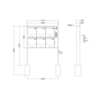Briefkastenanlage freistehend Renz Tetro 1-6 fach, Sprech - Klingel: mit Sprech Klingel, Montageart: zum Einbetonieren, Kastengröße: 370 x 440 x 145mm ( 23 Liter ), Teilnehmer: 6 Teilnehmer, Anlagenfarbe: Standard Farben