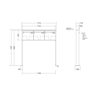 Briefkastenanlage freistehend Renz Tetro 1-6 fach, Sprech - Klingel: ohne Sprech - Klingel, Montageart: zum Aufschrauben, Kastengröße: 370 x 330 x 100mm ( 12 Liter ), Teilnehmer: 3 Teilnehmer, Anlagenfarbe: Edelstahl V4A