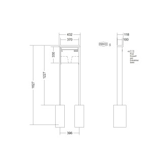 Briefkastenanlage freistehend Renz Tetro 1-6 fach, Sprech - Klingel: ohne Sprech - Klingel, Montageart: zum Einbetonieren, Kastengröße: 370 x 330 x 100mm ( 12 Liter ), Teilnehmer: 1 Teilnehmer, Anlagenfarbe: Edelstahl V4A