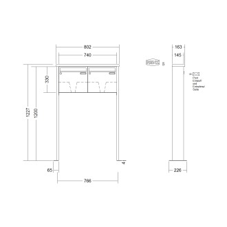 Briefkastenanlage freistehend Renz Tetro 1-6 fach, Sprech - Klingel: ohne Sprech - Klingel, Montageart: zum Aufschrauben, Kastengröße: 370 x 330 x 145mm ( 17 Liter ), Teilnehmer: 2 Teilnehmer, Anlagenfarbe: Edelstahl V4A