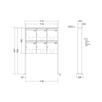 Briefkastenanlage freistehend Renz Tetro 1-6 fach, Sprech - Klingel: ohne Sprech - Klingel, Montageart: zum Aufschrauben, Kastengröße: 370 x 440 x 145mm ( 23 Liter ), Teilnehmer: 6 Teilnehmer, Anlagenfarbe: Standard Farben
