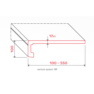 Werzalit Fensterbank, Ausführung: Exclusiv-Blende 100mm