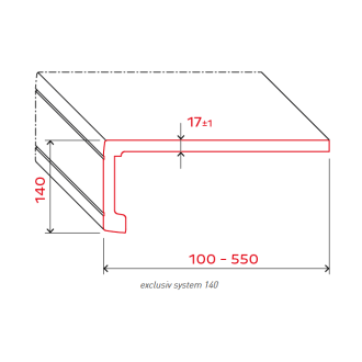 Werzalit Fensterbank, Ausführung: Exclusiv-Blende 140mm