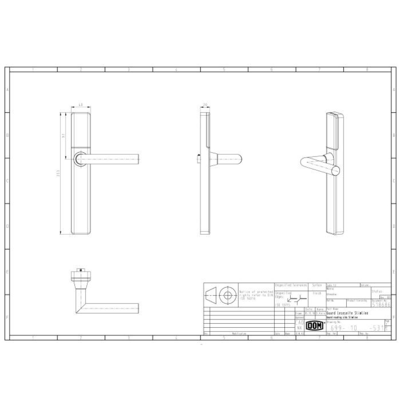 DOM ENiQ Guard Slimline Set 2-Seitig lesend Türbeschlag technische Zeichnung