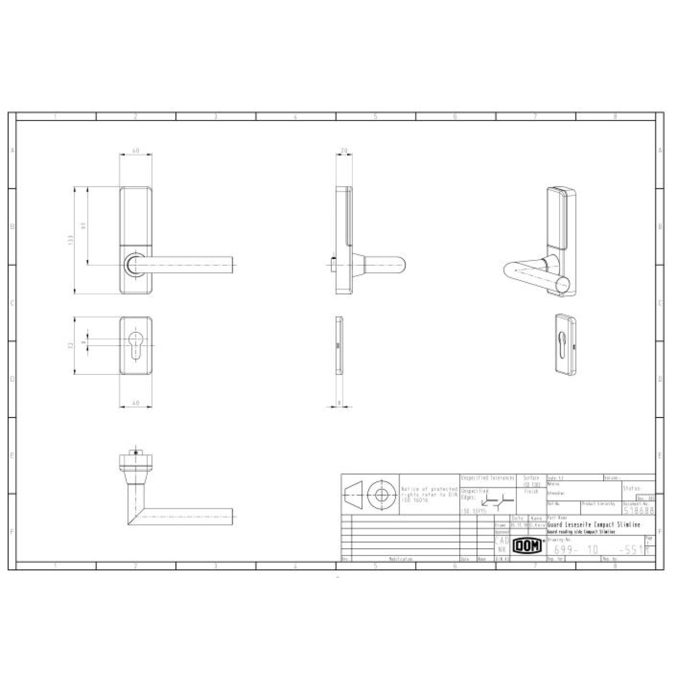 DOM ENiQ Guard Compact Slimline Set Türbeschlag technische Zeichnung