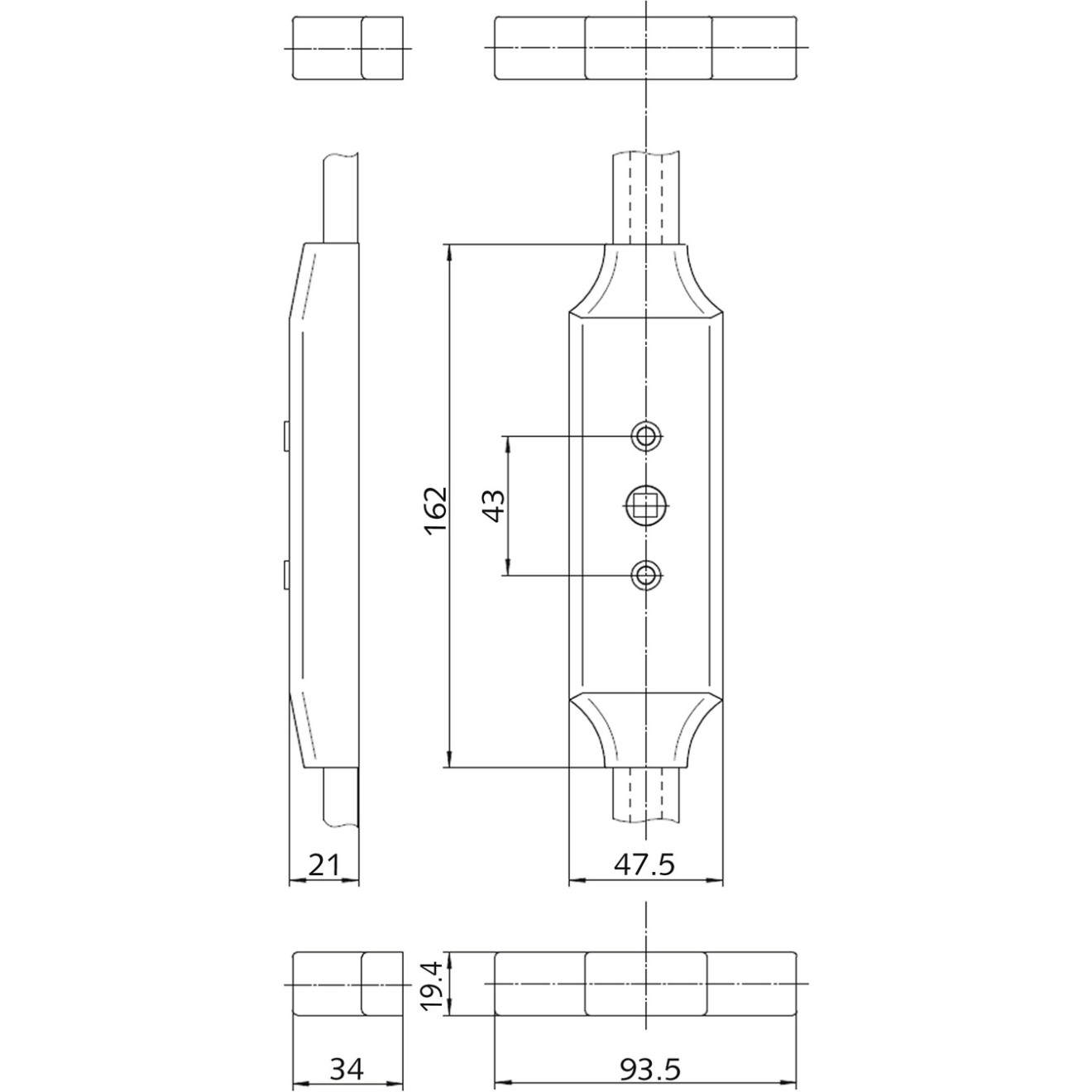 Fensterstangenverschluß 9M07 - Maße