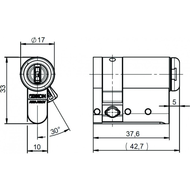 CLIQ Go Halbzylinder technische Zeichnung