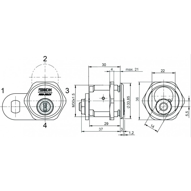 CLIQ Go Hebelzylinder technische Zeichnung