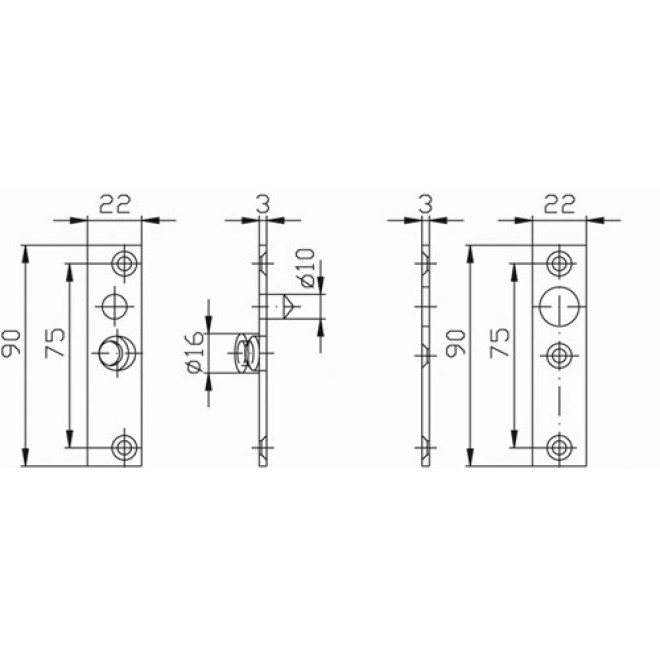 Türbändersicherung 9M16 mit Anker - Maße