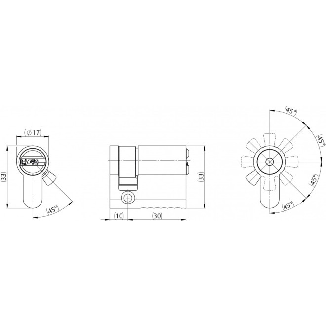 IKON RW6 Halbzylinder H532 technische Zeichnung