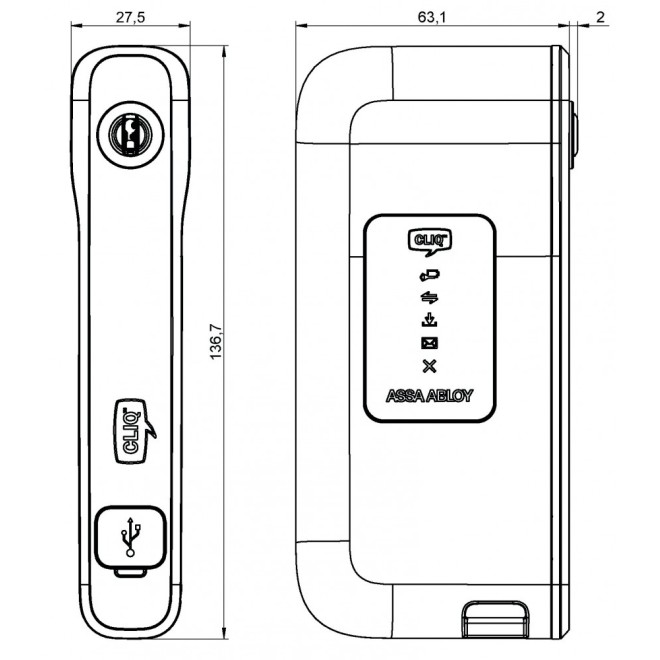 CLIQ Go Mobiles Programmiergerät CLIQ Connect technische Zeichnung