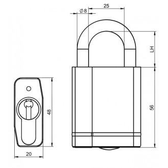 IKON WSW Hangschloss W316 technische Zeichnung